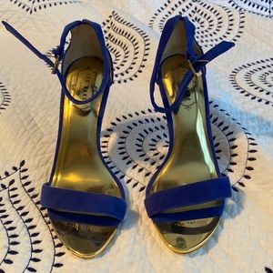 Womens Ted Baker Royal Blue Suede Buckles Ankle Strap High Heel Sandals size 7